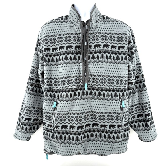 Chubbies Men's M Reversible 1/2 Snap Fleece Pullover Gray Bear Fair Isle Winter - Picture 4 of 11